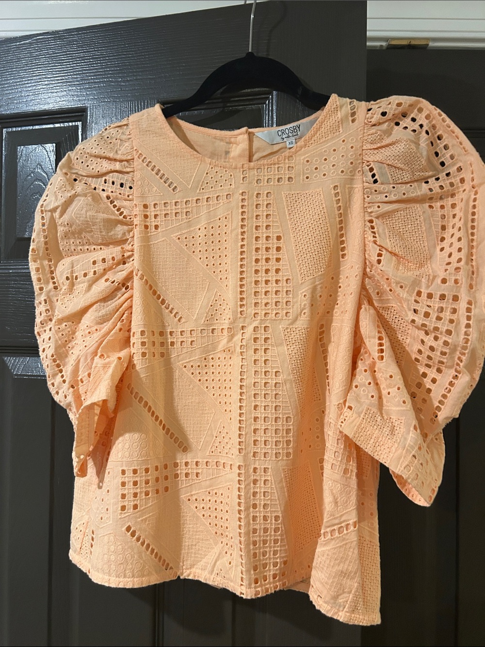 Crosby Peach Eyelet Puff Sleeve Blouse